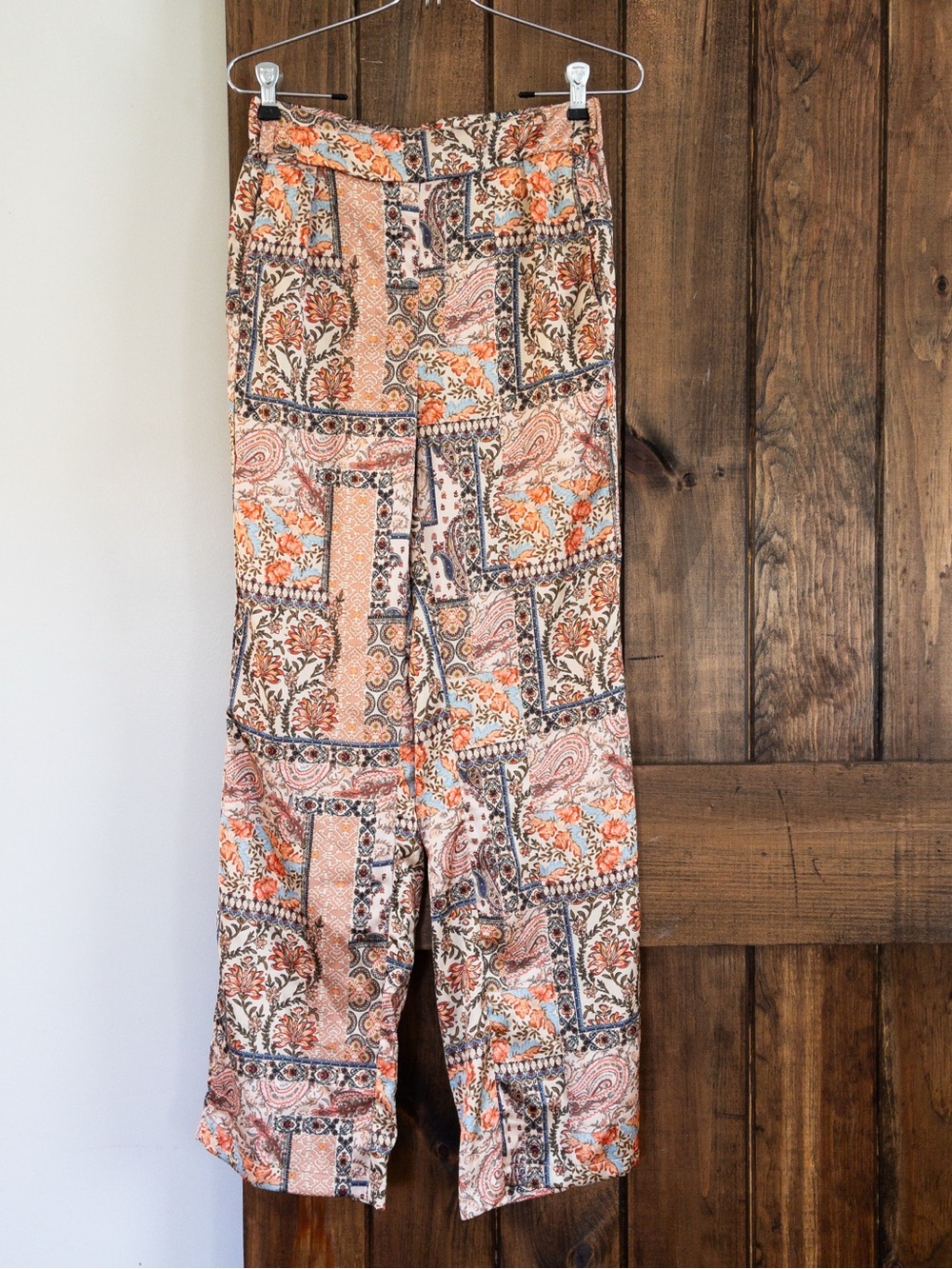 Rachel Zoe Boho Chic Satin Patchwork Look Mixed Floral Print Pants Small